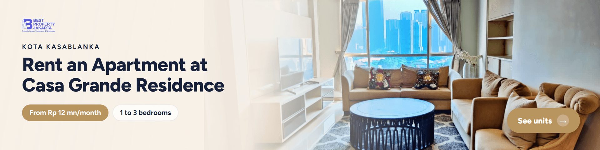 Rent an apartment at Casa Grande Residence from Rp 12 million a month