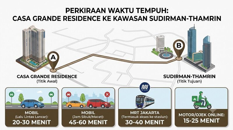 Waktu Tempuh dari Apartemen Casa Grande Residence ke Sudirman-Thamrin