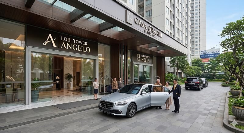 Drop-Off Tamu VIP di Lobi Tower Angelo dan Bella pada Apartemen Casa Grande Residence