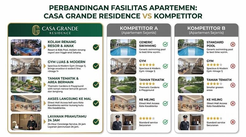 Perbandingan Fasilitas Apartemen Casa Grande Residence dengan Kompetitornya