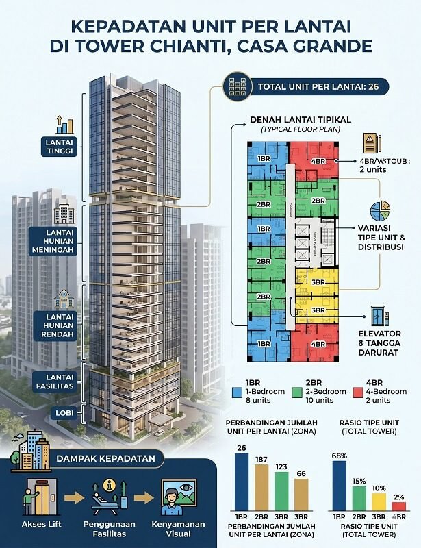 Kepadatan Unit per Lantai di Tower Chianti Casa Grande