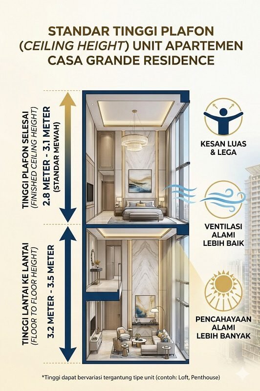 Standar Tinggi Plafon (Ceiling Height) Unit Apartemen Casa Grande Residence