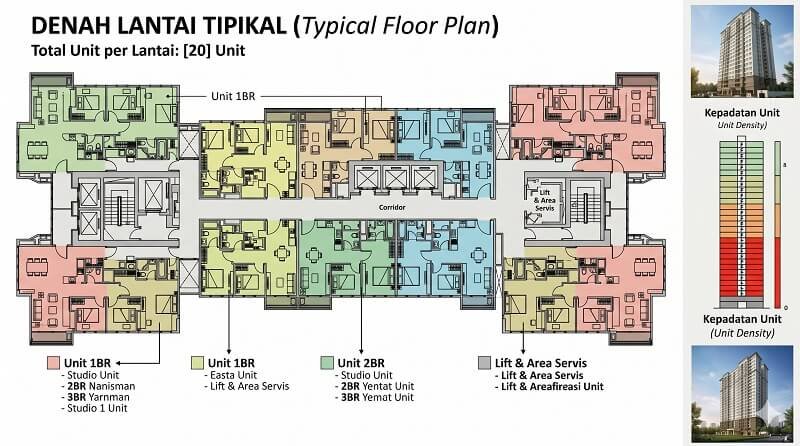 Kepadatan Unit per Lantai di Apartemen Casa Grande Tower Chianti