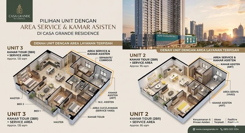 Pilihan Unit dengan Area Service dan Kamar Asisten di Casa Grande Residence