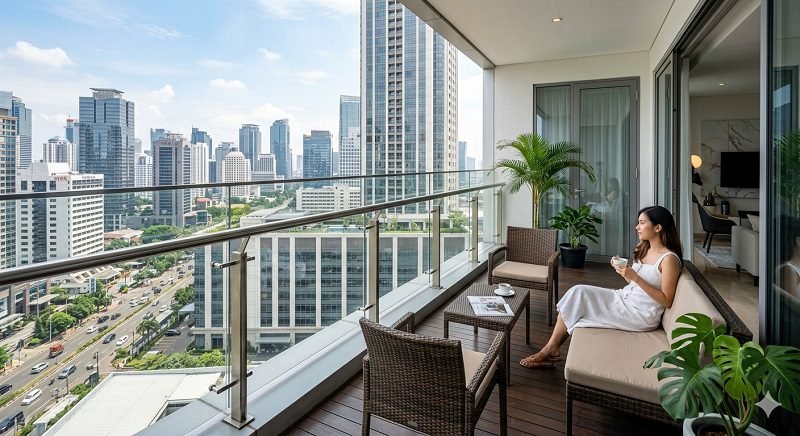 Desain Balkon dan Railing Kaca Standar Internasional pada Apartemen Casa Grande Residence
